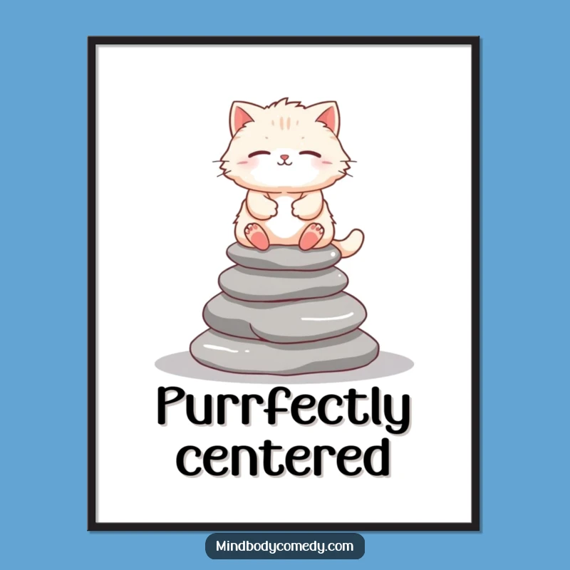 Funny Cat Meditation Poster - Serene & Hilarious Zen Kitty Art Print Gift