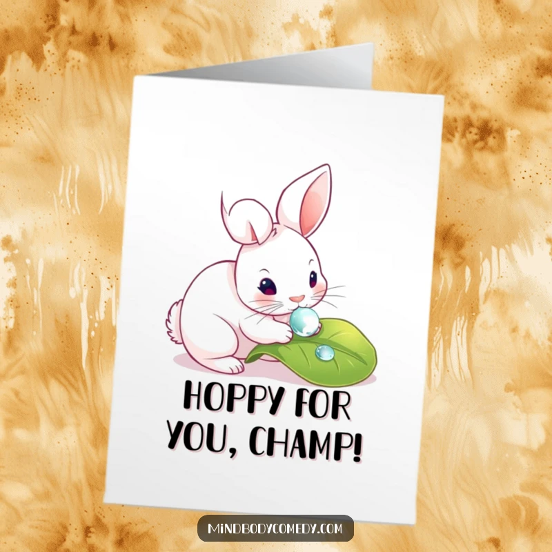 Sweet Free Printable Congratulations Card: Rabbit gently touching a dewdrop, celebrating new moments