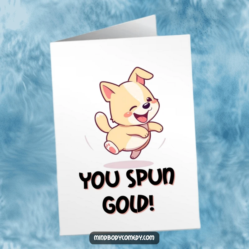 Funny Free Printable Congratulations Card: Happy dog spinning in circles chasing its tail
